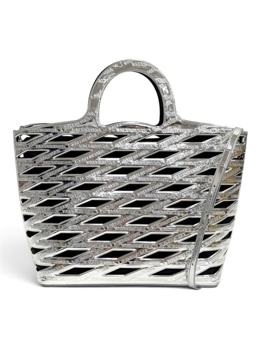Balenciaga Neo Basket Logo 2-Way Tote Shoulder Bag Silver Black